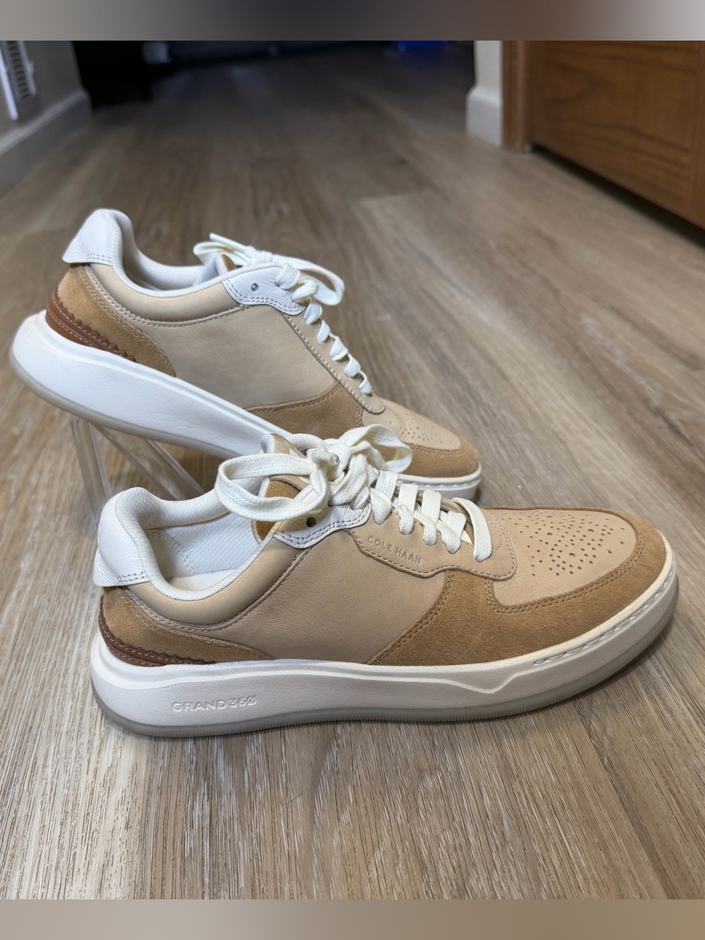 Cole Haan Grand 360 Leather Suede Sneakers Size 7.5 Beige Tan New